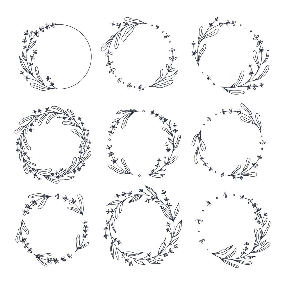 Floral lavender wreath collection hand drawn vector illustration  for wedding event invitations