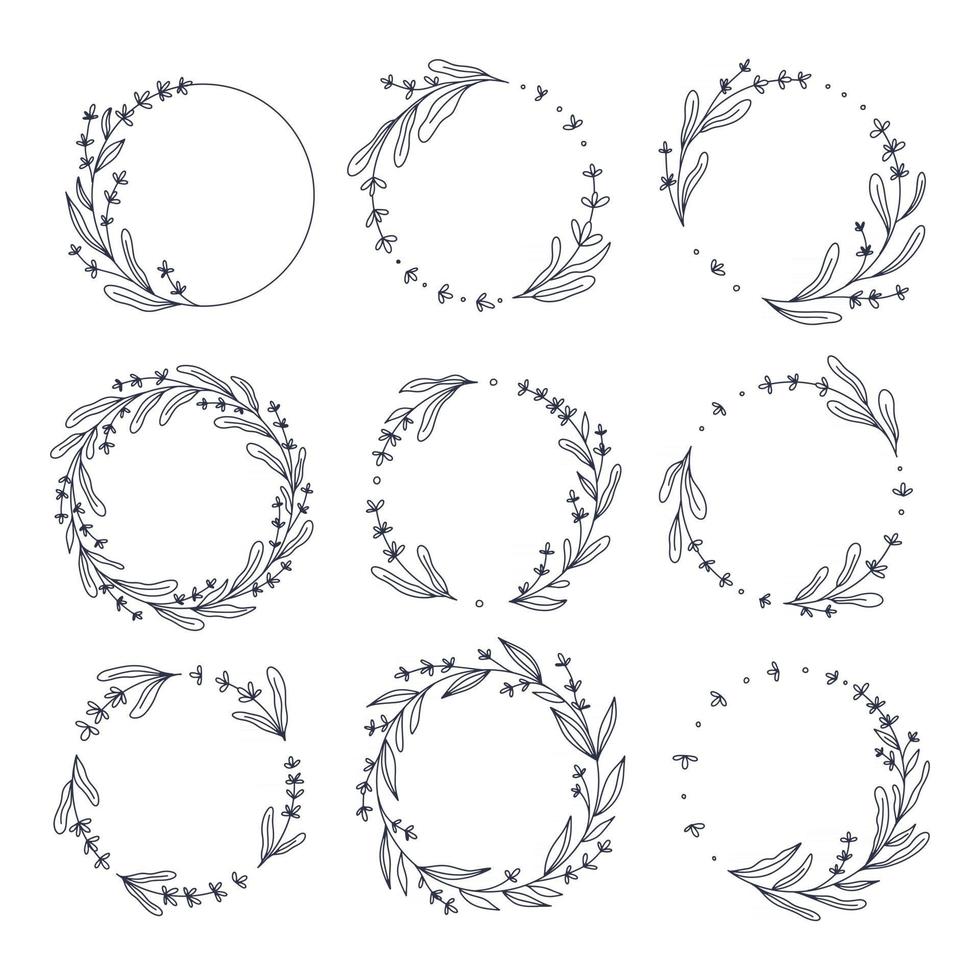 Floral lavender wreath collection hand drawn vector illustration  for wedding event invitations