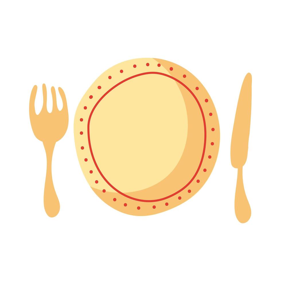 dish with fork and knife hand draw style vector