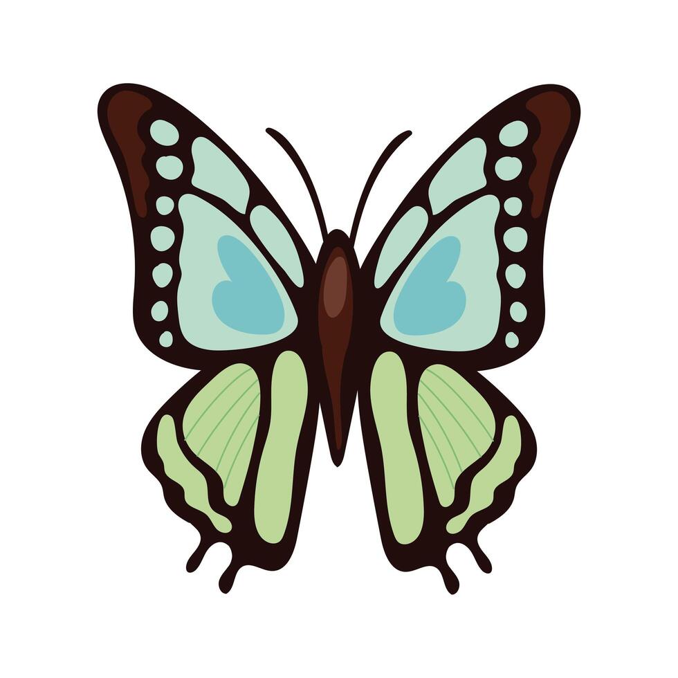 hermoso icono de estilo plano de insecto verde mariposa vector