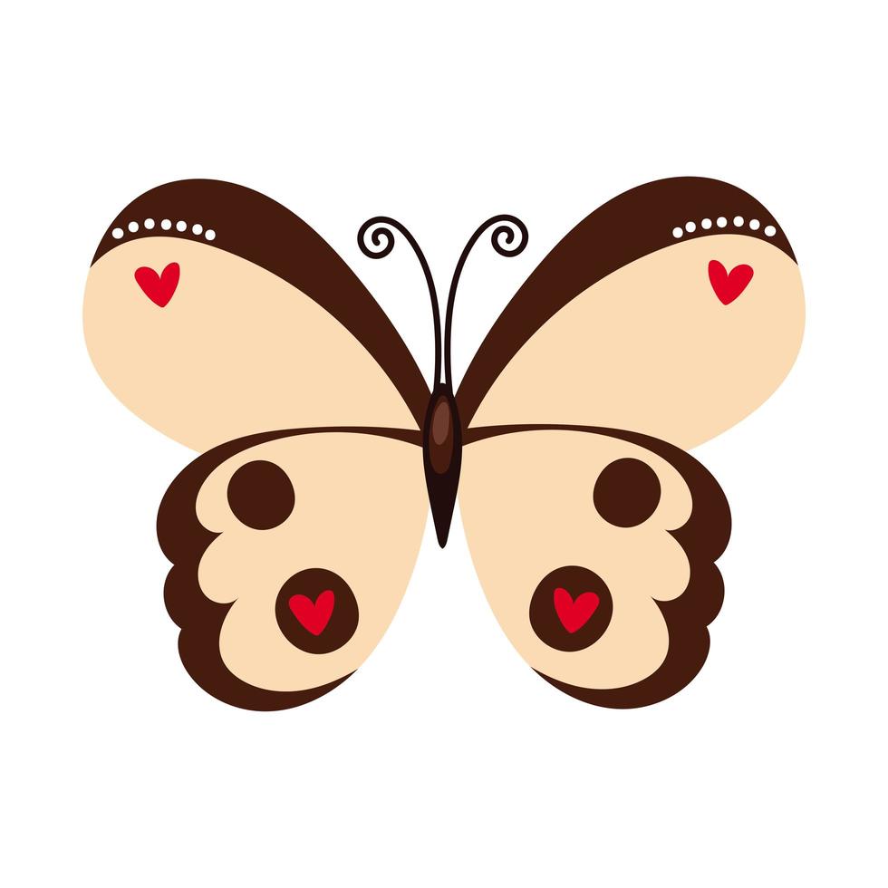 hermoso insecto mariposa icono de estilo plano marrón vector