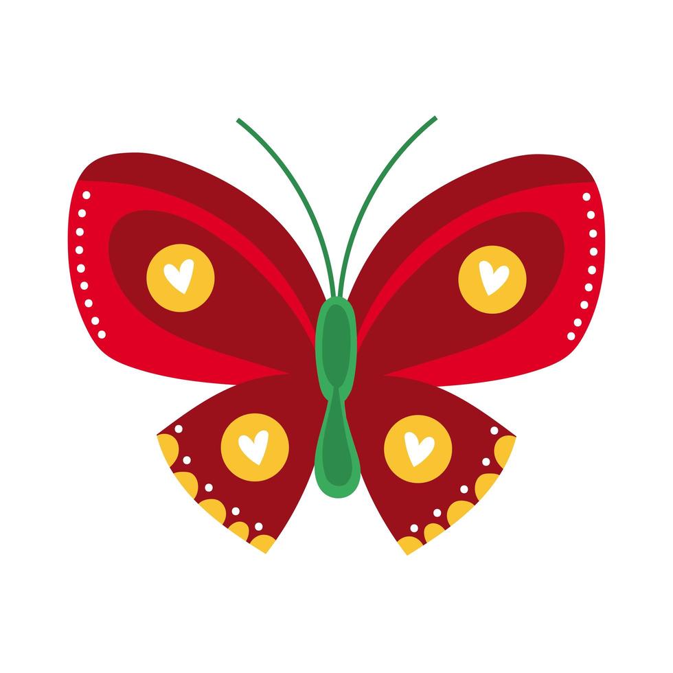 beautiful butterfly insect red flat style icon vector