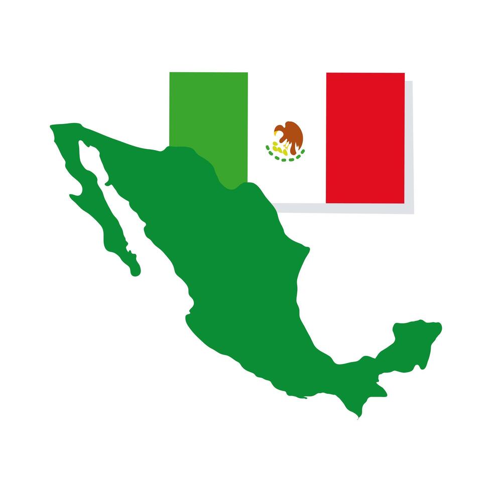 mexican flag and map hand draw style icon vector