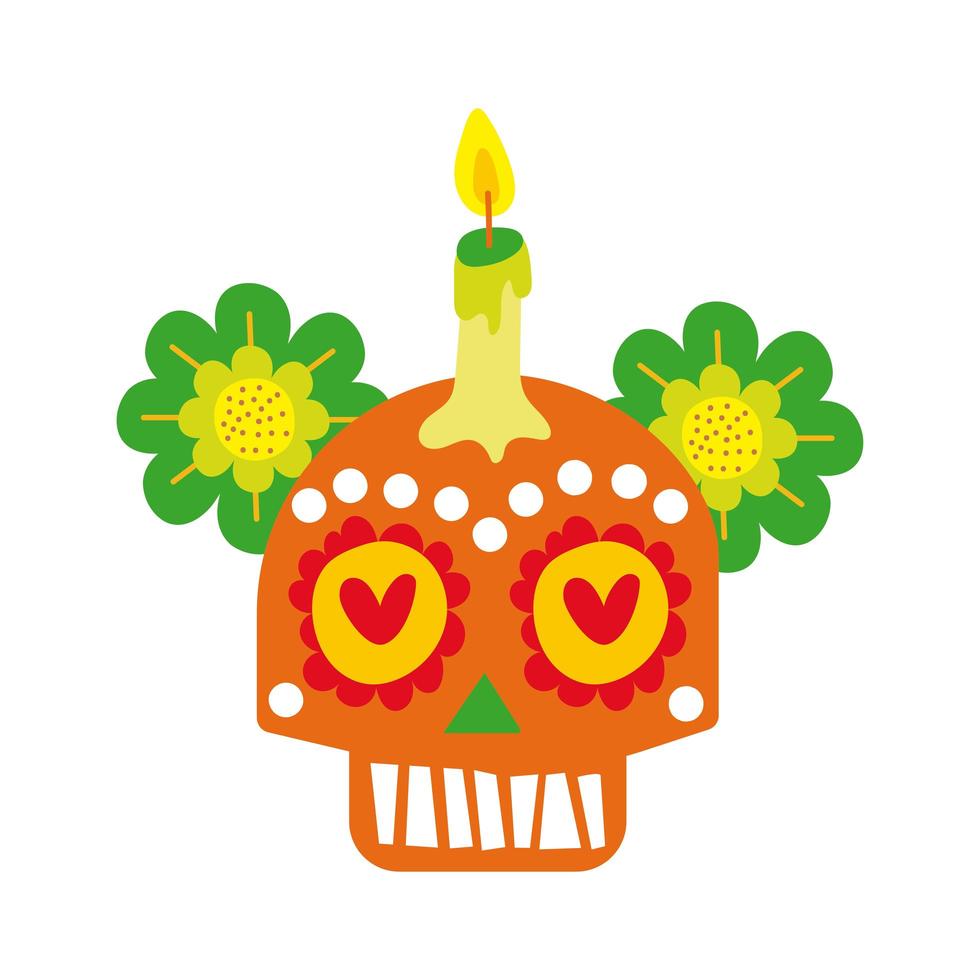 Máscara de calavera mexicana con icono de estilo de dibujo a mano de cultura de velas vector