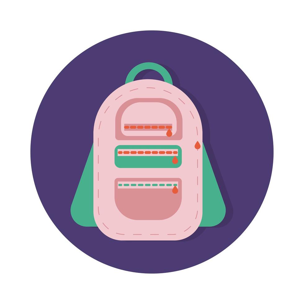 bloque de educación de suministro de mochila y estilo plano vector