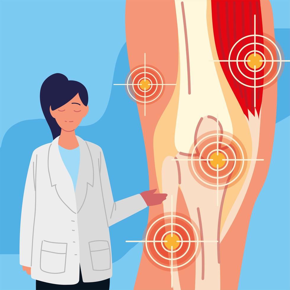 doctora y dolor de rodilla vector