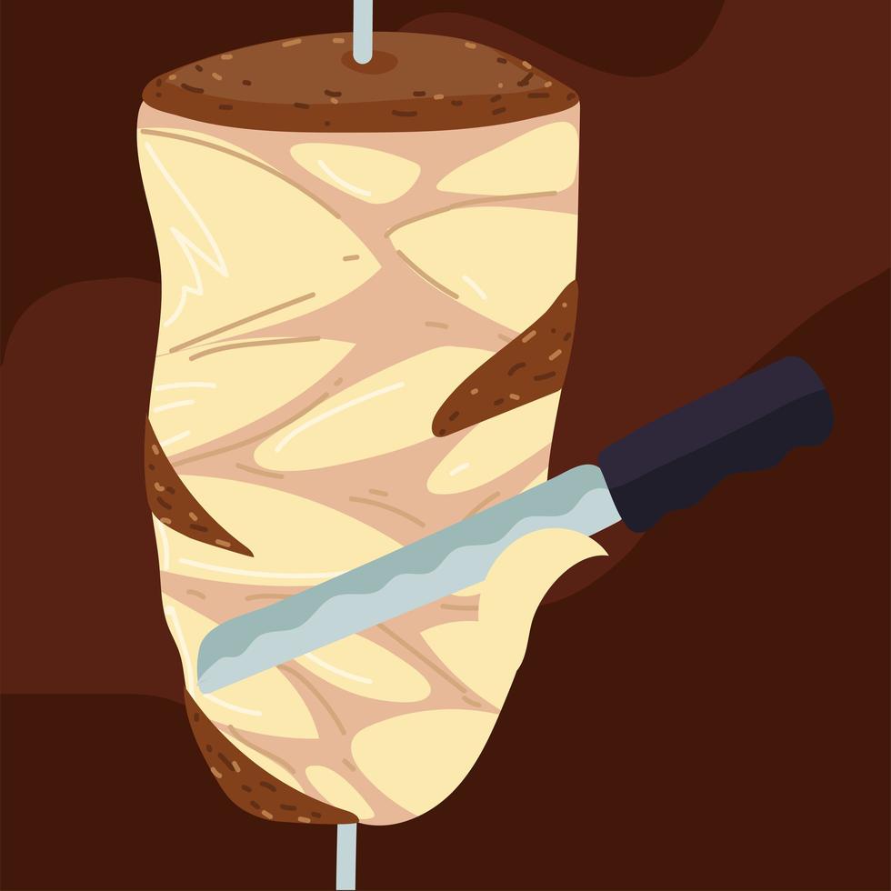 carne de kebab con cuchillo vector