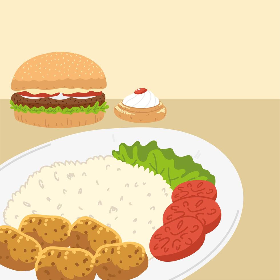 hamburger and plate vector