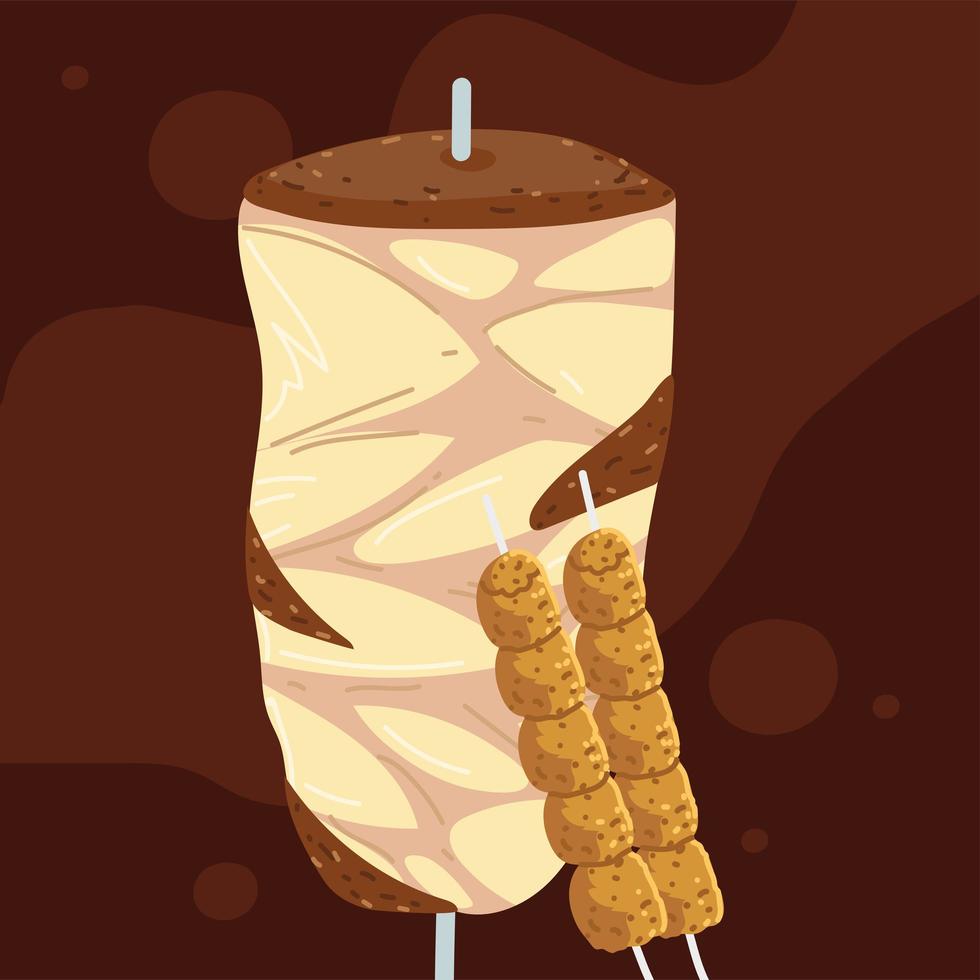 arabic kebab meat with sticks vector