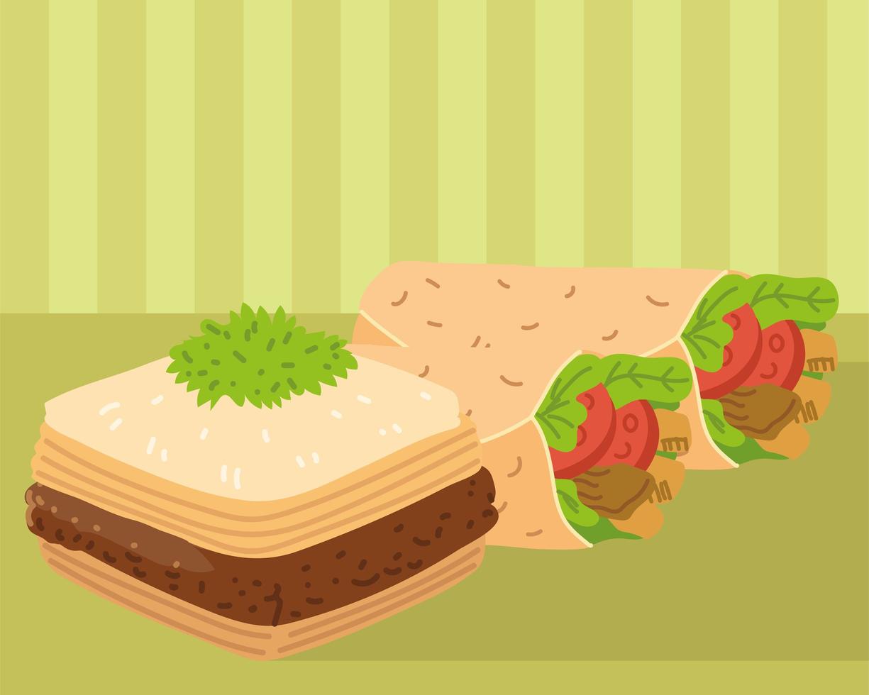 baklava and shawarma vector