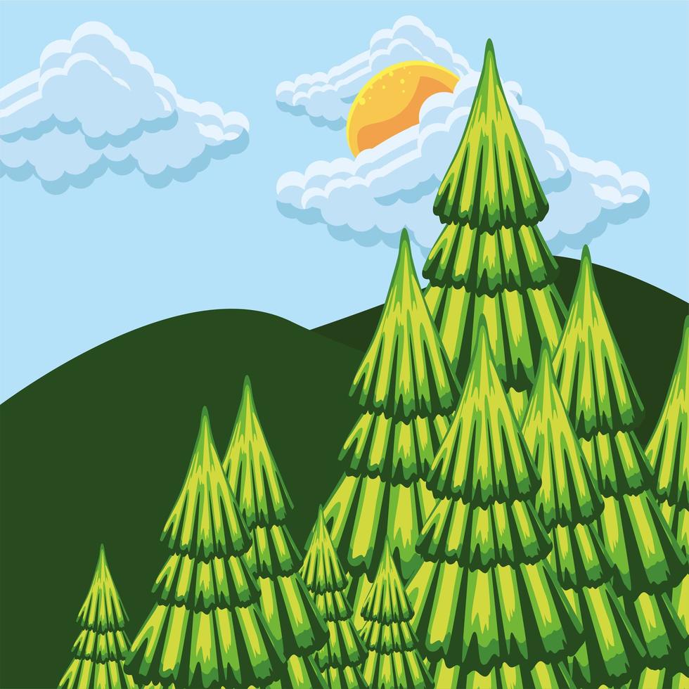 landscape trees hills vector