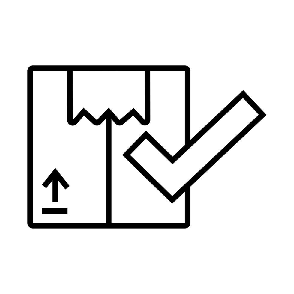 caja de cartón con estilo de línea de símbolo de verificación vector