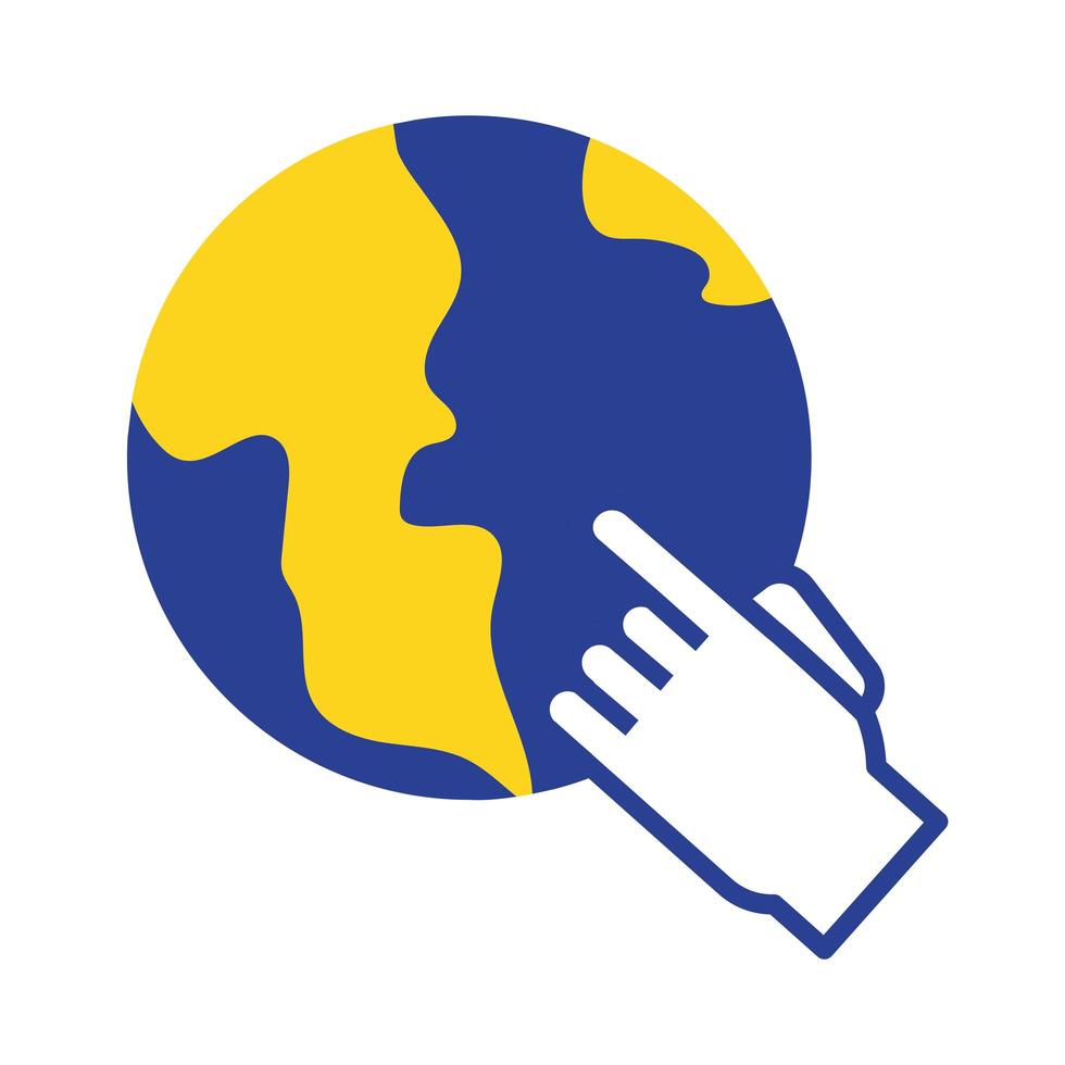 earth planet with hand cursor flat style vector