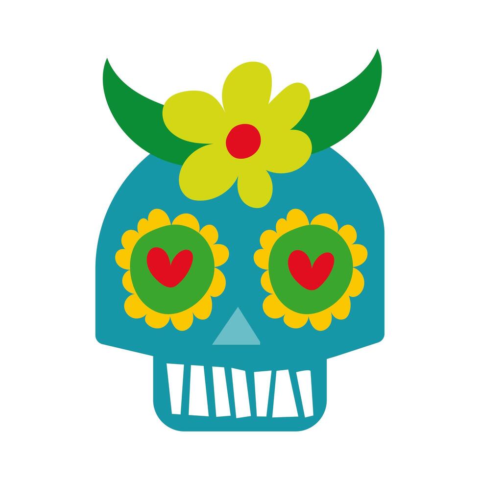 mexican skull mask with flower culture hand draw style icon vector