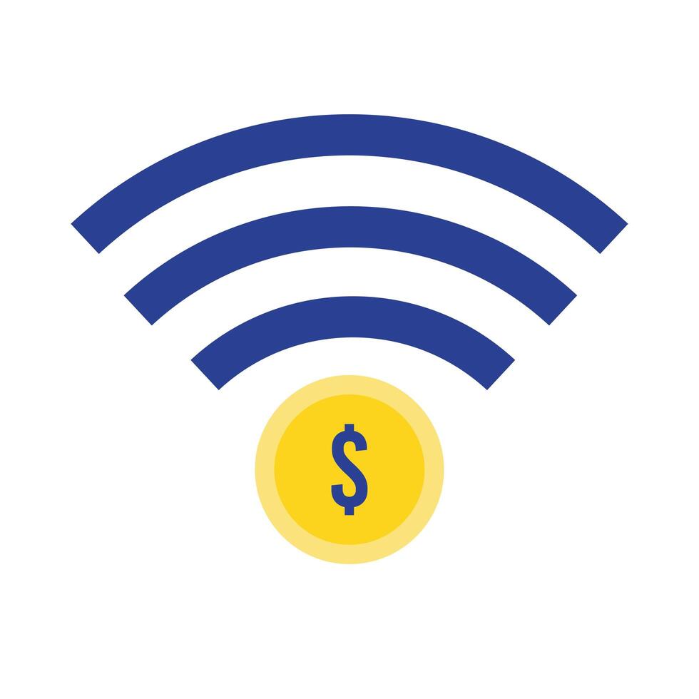 moneda dinero dólar con wifi icono de estilo plano vector