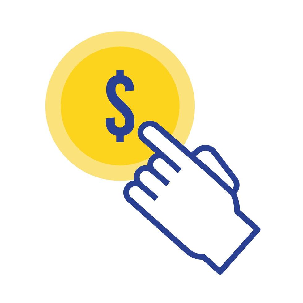 coin money dollar with hand cursor flat style icon vector