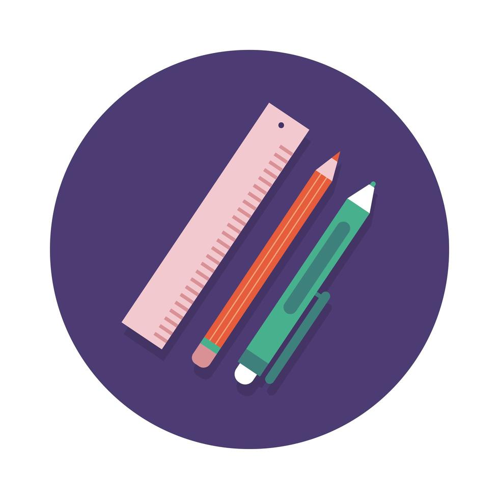 rule with pen and pencil school block and flat style vector