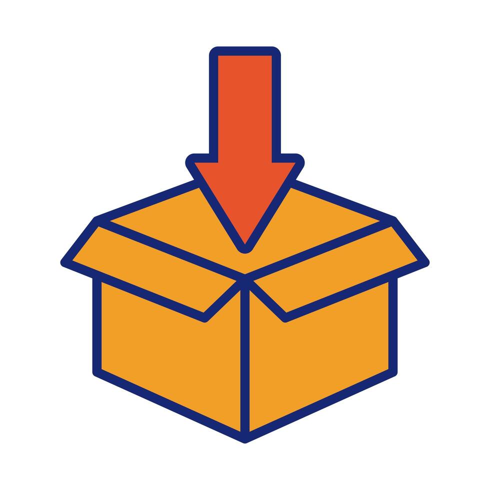 box carton packing with arrow down line and fill style vector