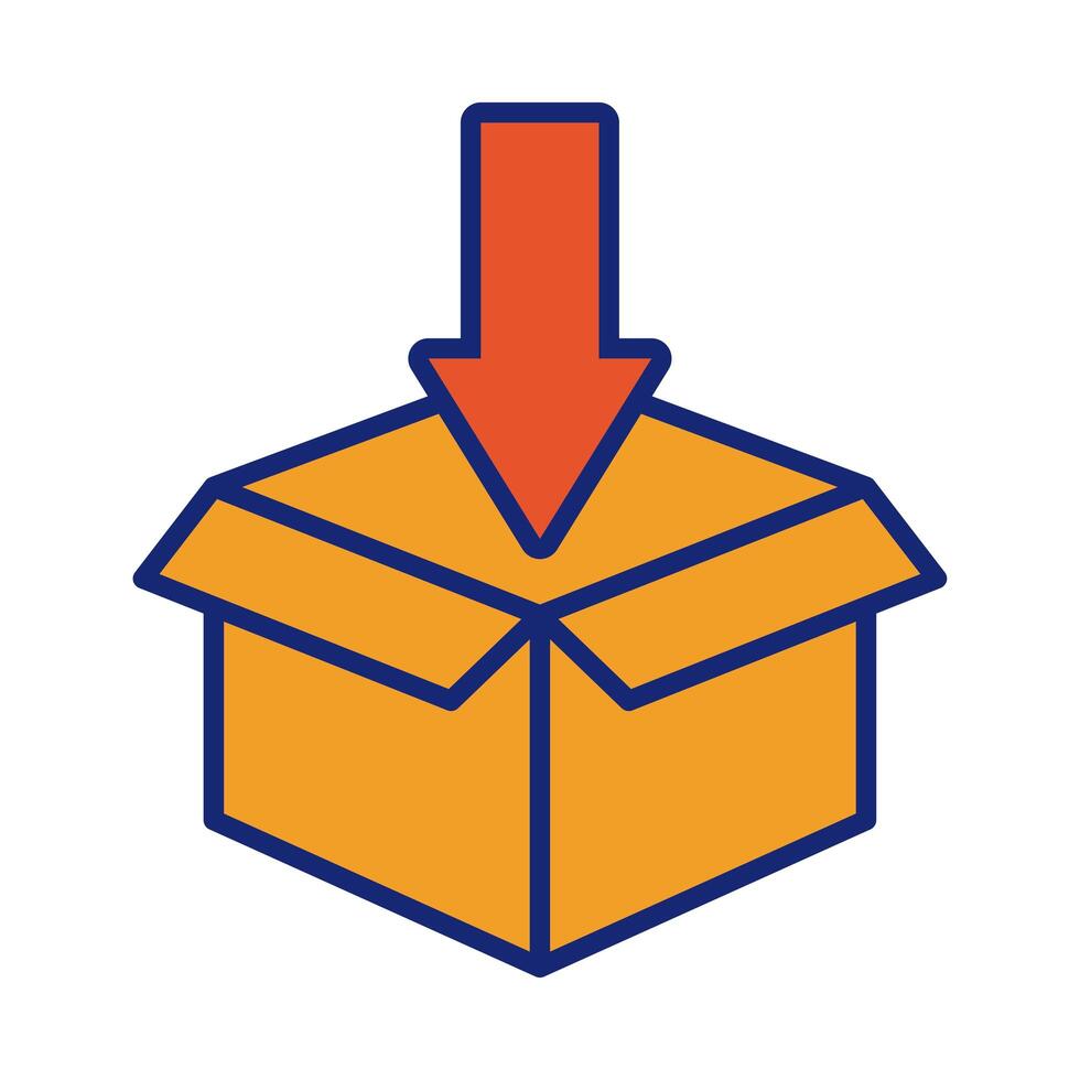 box carton packing with arrow down line and fill style vector