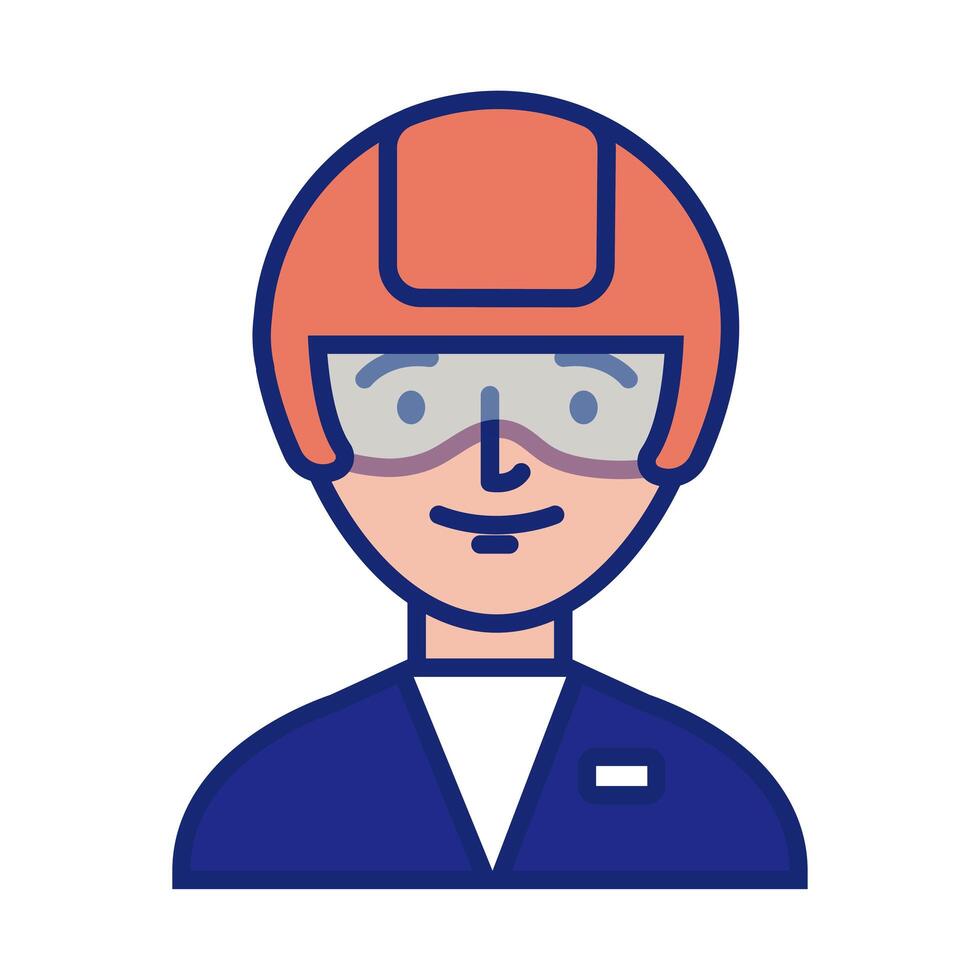 delivery service worker with helmet line and fill style icon vector