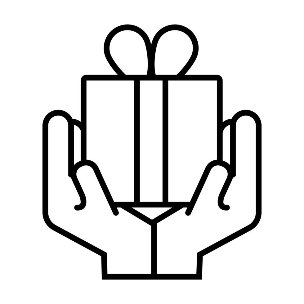 hands with gift box present line style vector