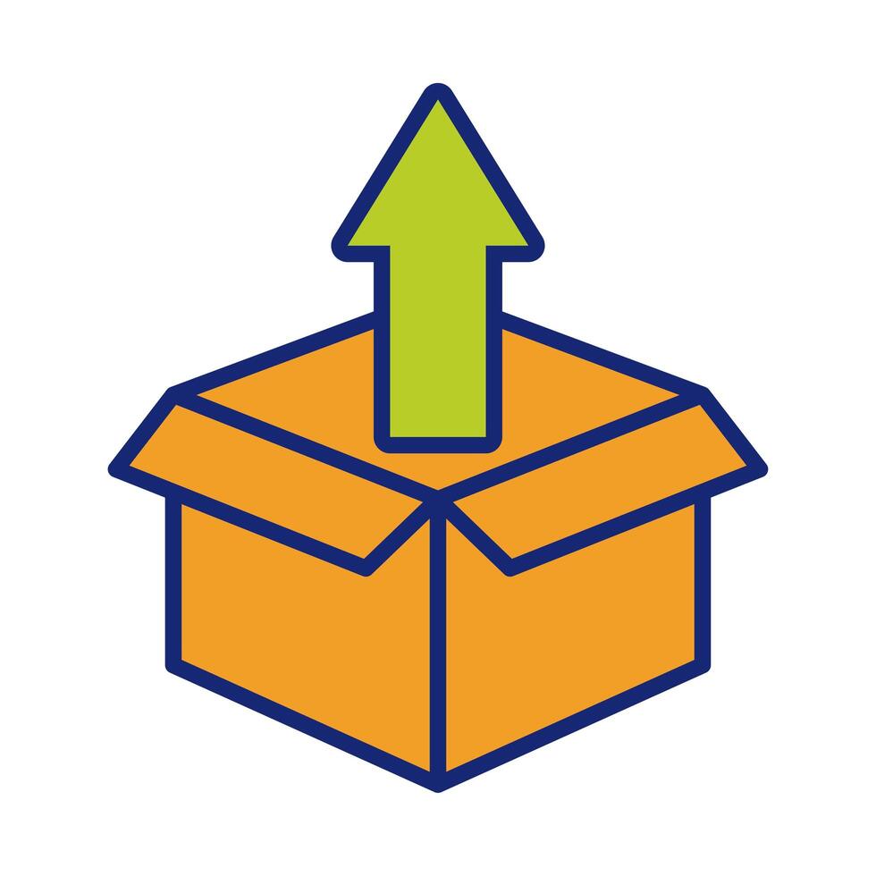 arrow up with box carton packing postal service line and fill style vector