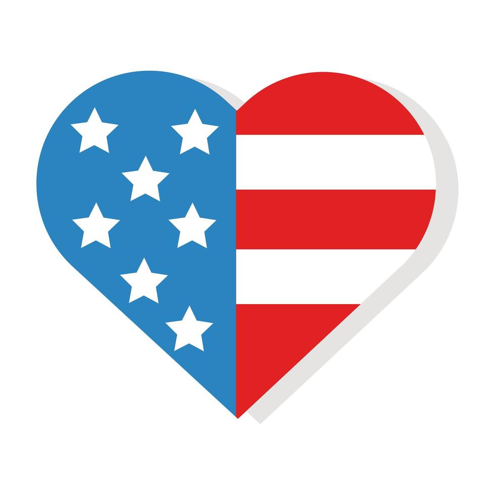 corazón con bandera de estados unidos estilo plano detallado vector