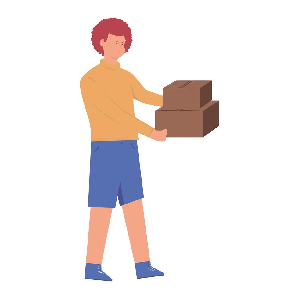 man carrying boxes vector