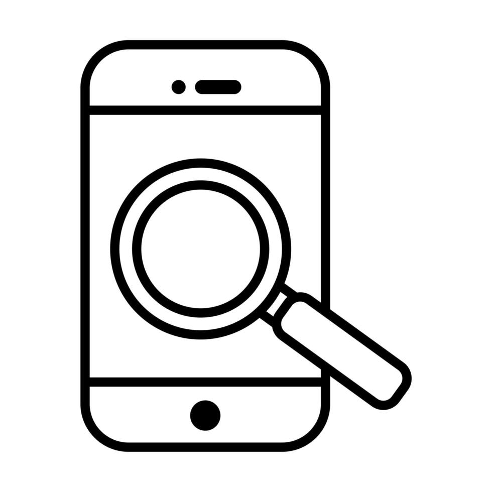 smartphone with magnifying glass line style icon vector