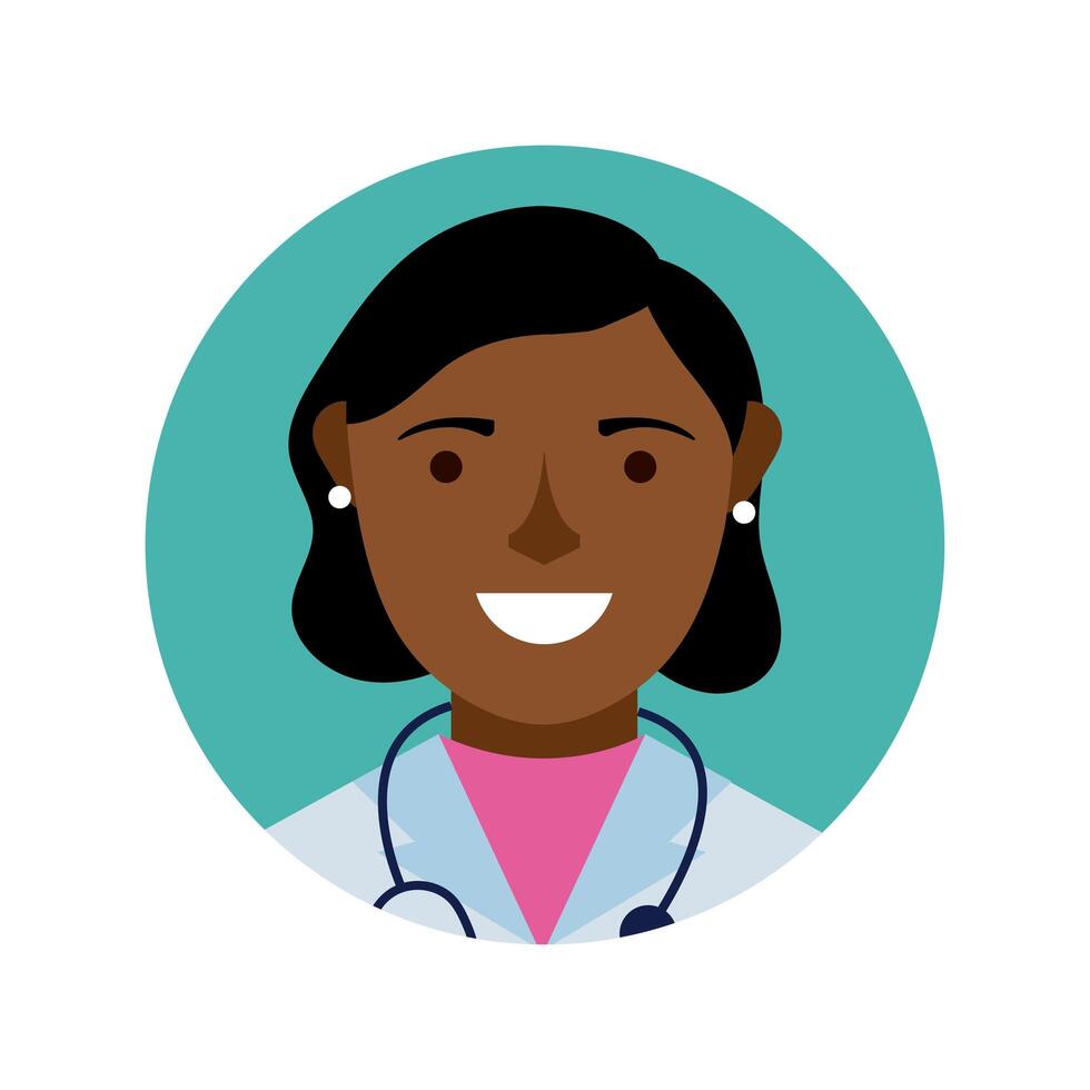 afro female doctor with stethoscope block and flat style vector