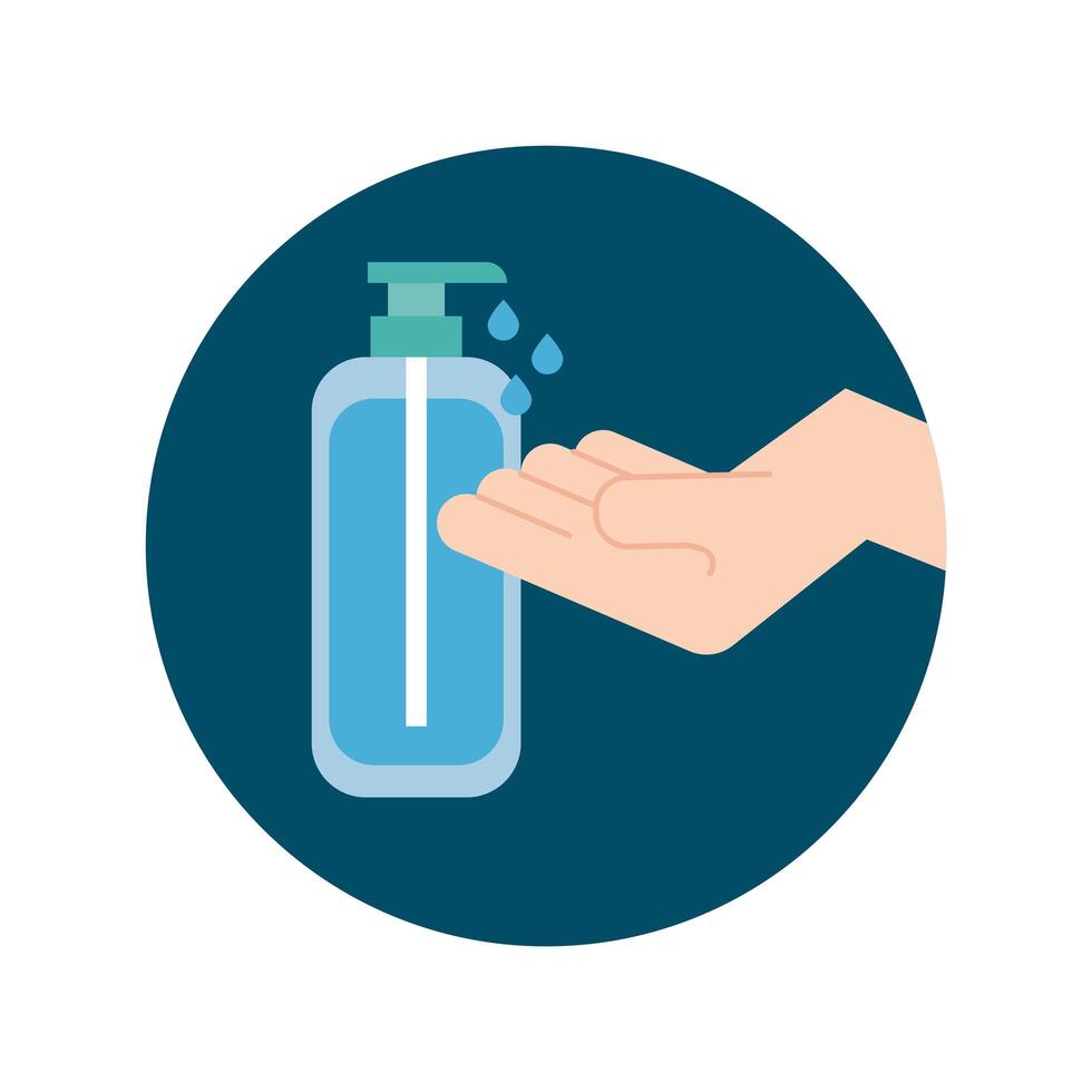 hands with antibacterial soap block and flat style vector