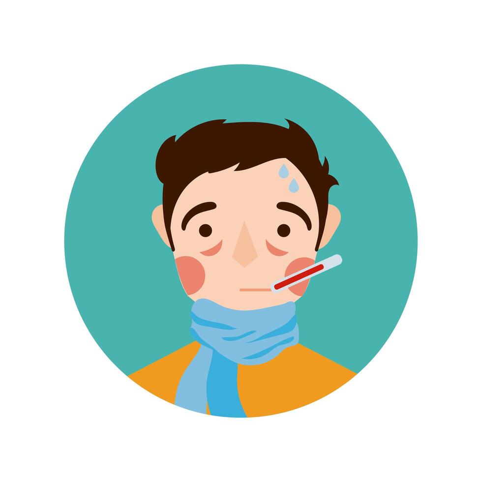 man sick with thermometer block and flat style icon vector