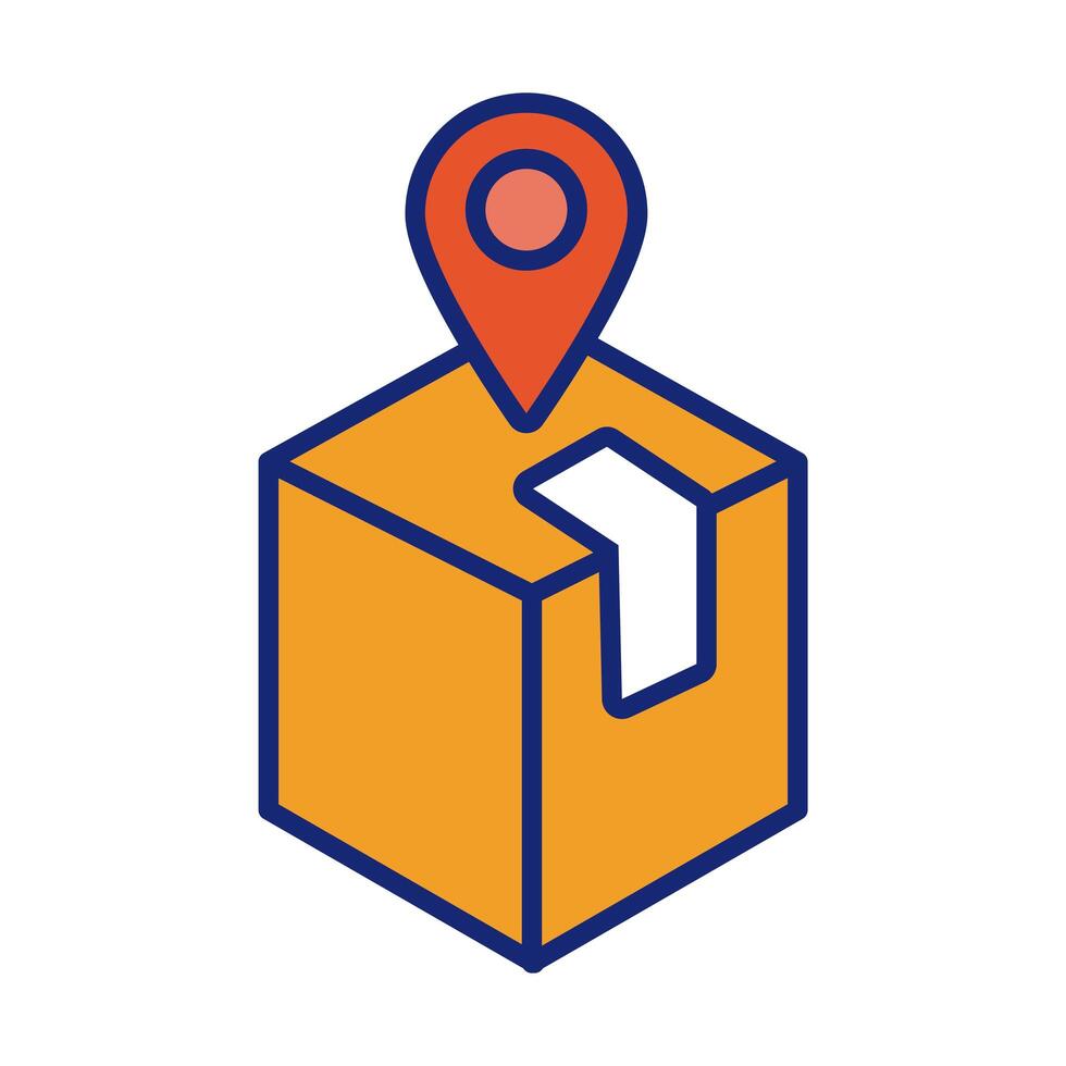 pin location with box delivery service line and fill style vector