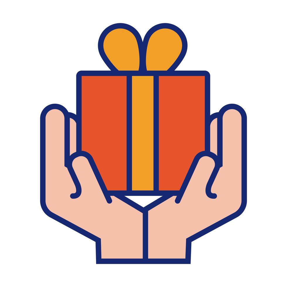 hands with gift box present line and fill style vector