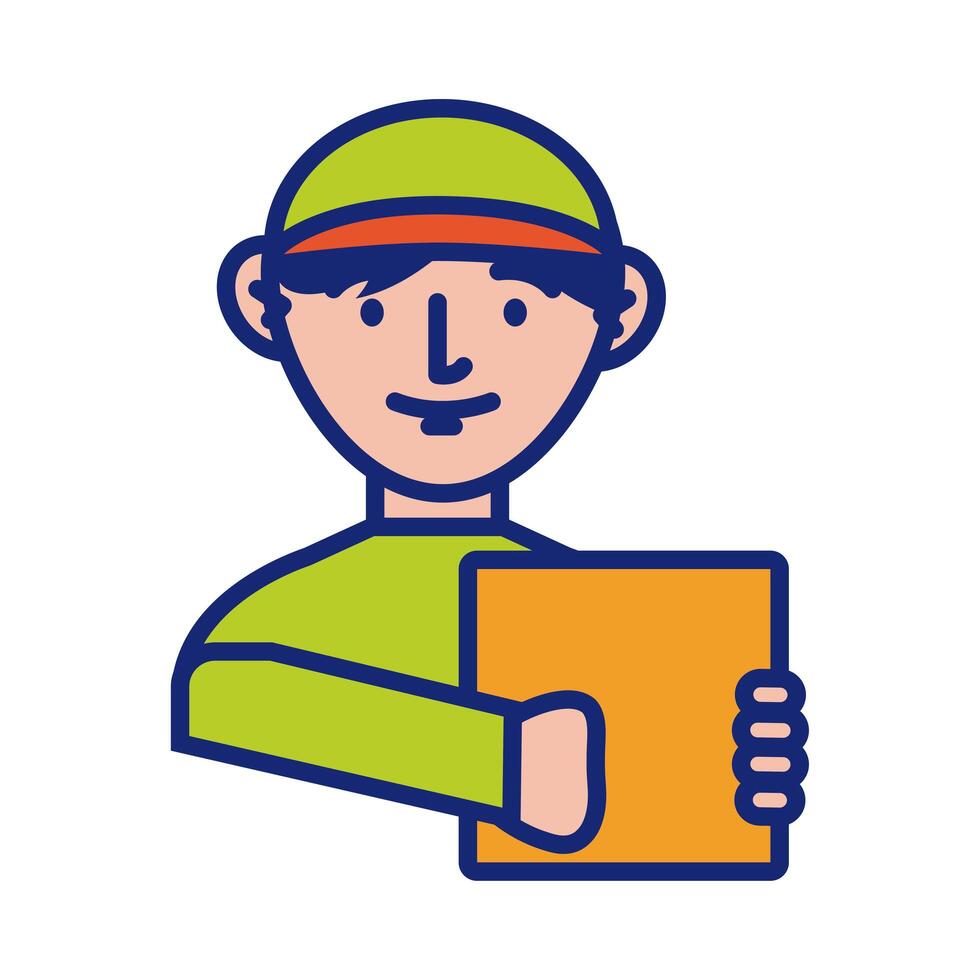 delivery service worker with box line and fill style icon vector