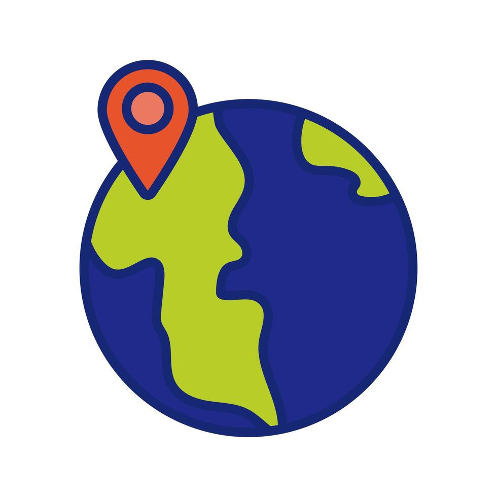 earth planet with pin location line and fill style vector