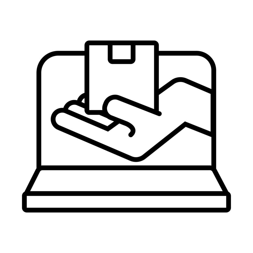 hand lifting box in laptop line style vector