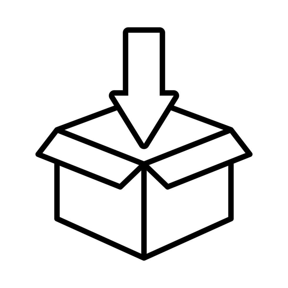 box carton packing with arrow down line style vector