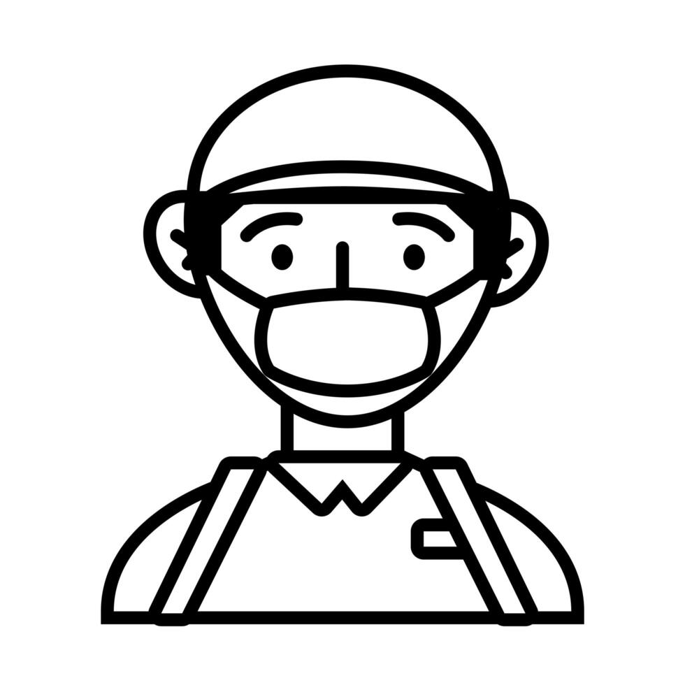 postman worker with face mask protection line style vector