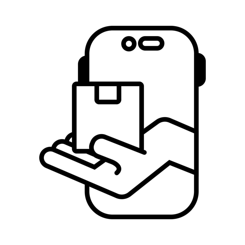 smartphone with box carton delivery service online line style vector