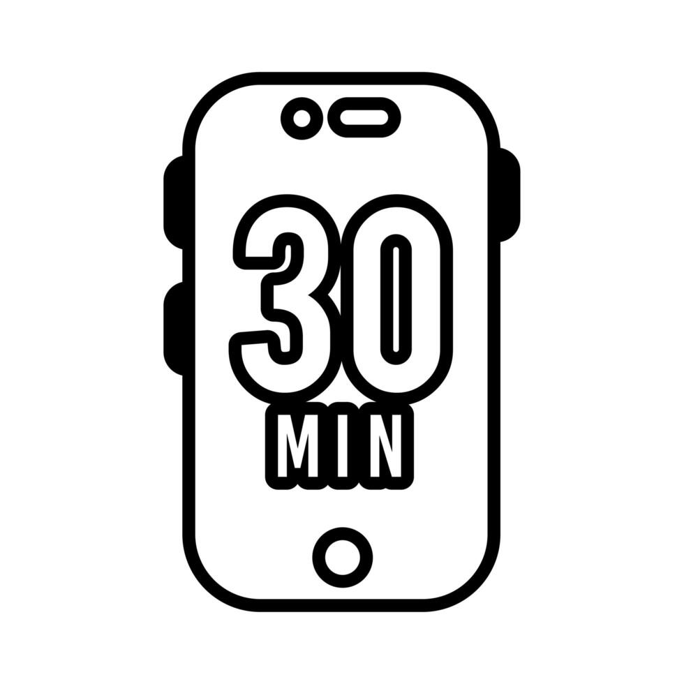 teléfono inteligente con icono de estilo de línea de 30 minutos vector