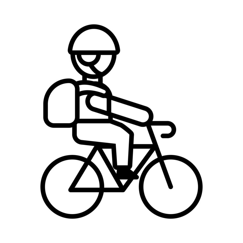 delivery service worker in bicycle line style icon vector