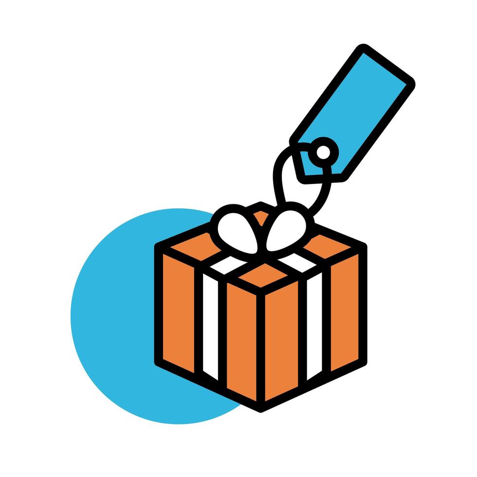 gift box present with tag line and fill style icon vector