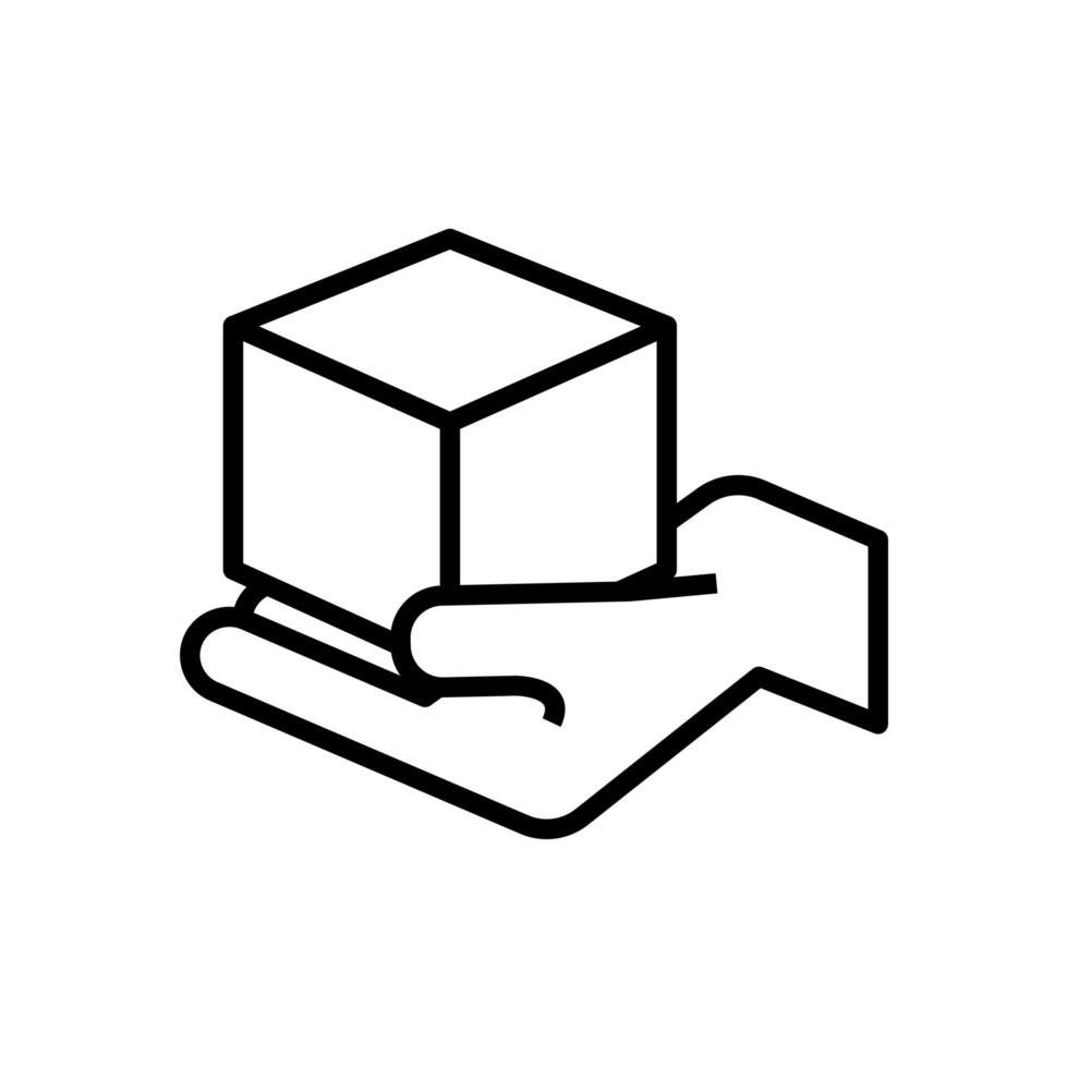 icono de estilo de línea de entrega de cartón de caja de elevación de mano vector