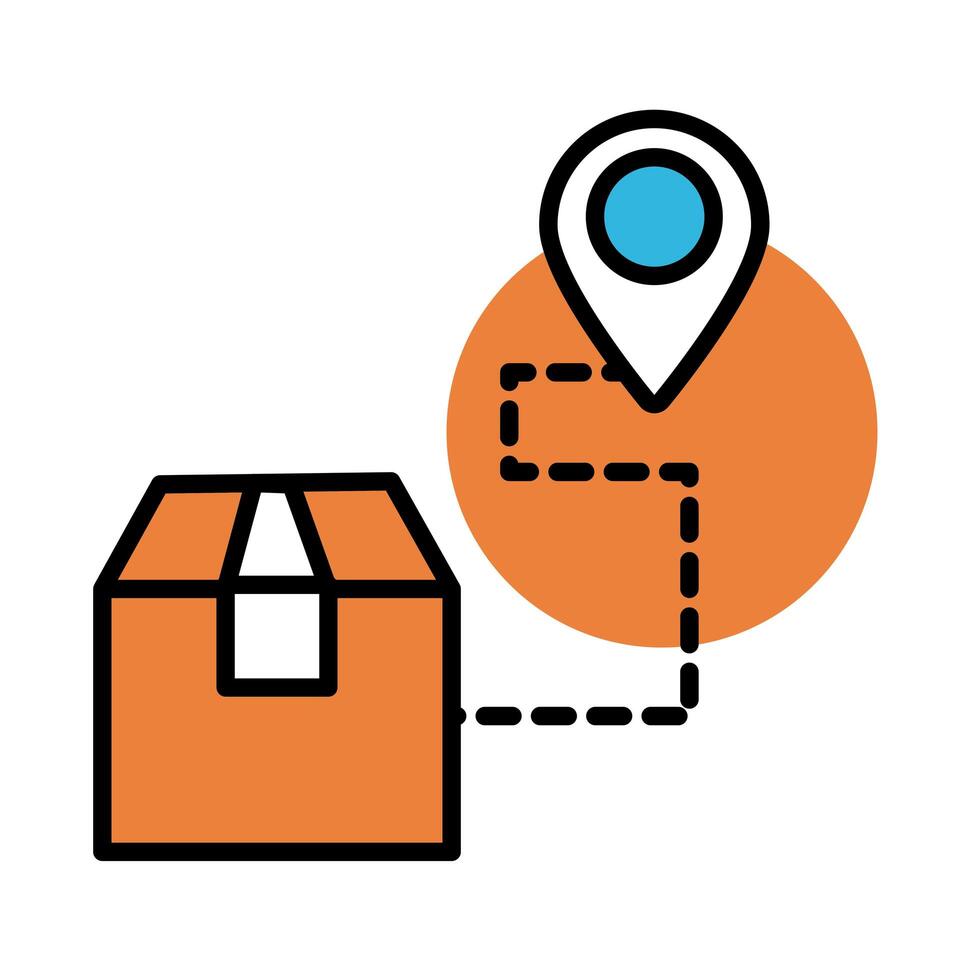 box carton delivery with pin location line and fill style icon vector