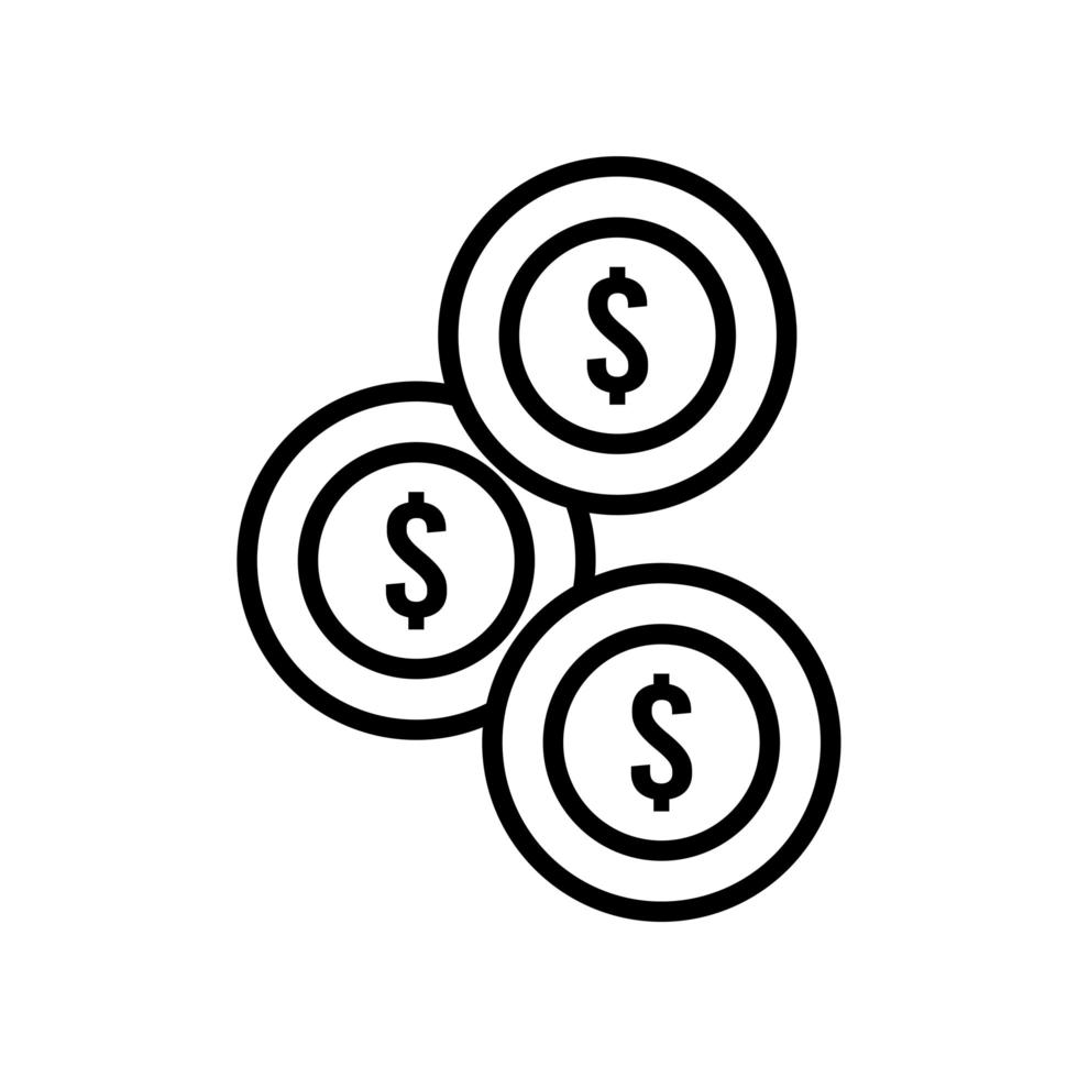 coins money dollars line style icon vector