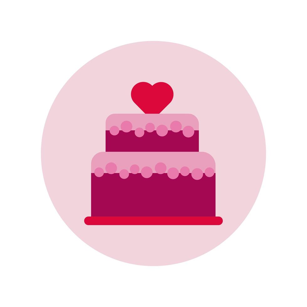 happy valentines day sweet cake with heart block and flat style vector