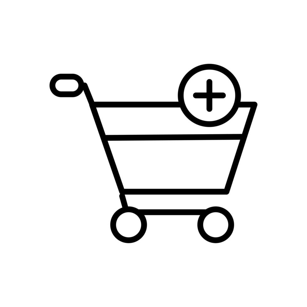 shopping cart with pluss symbol line style icon vector