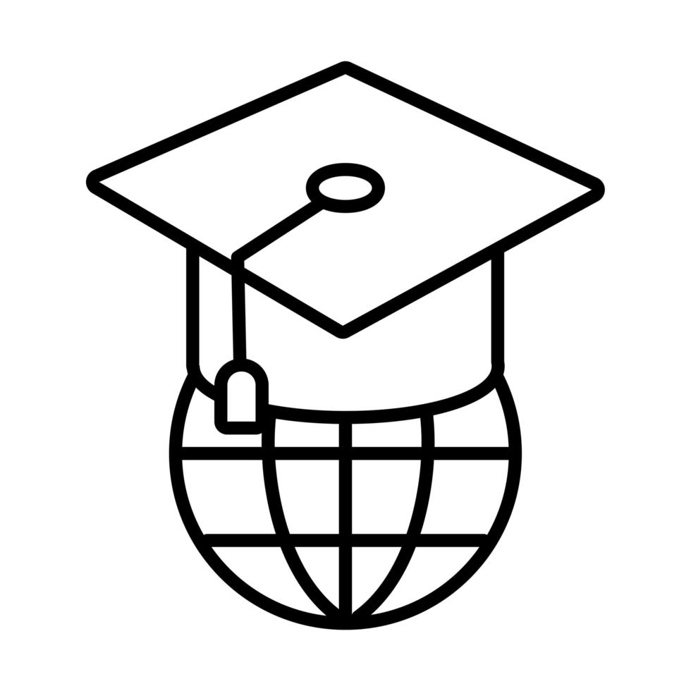 graduation hat with world planet education online line style vector