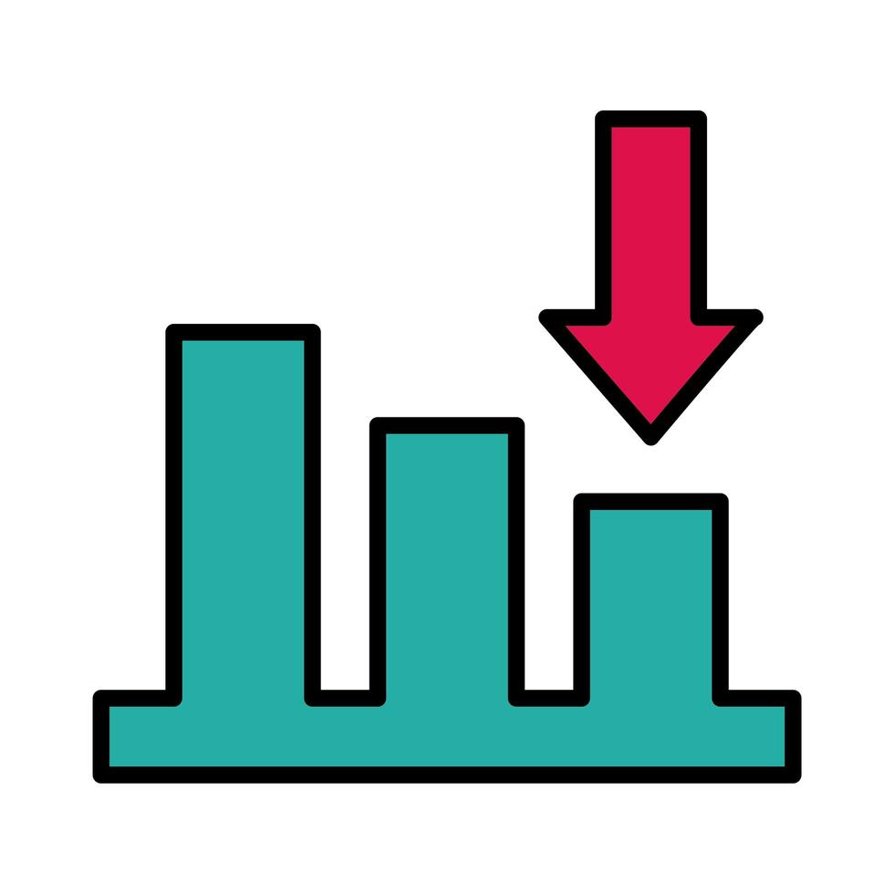 statistics bars with arrow down line and fill style icon vector